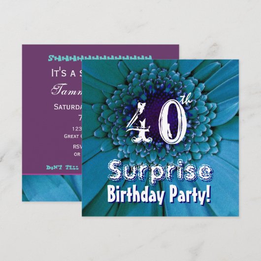 Helderblauw Daisy 40e surrogaatbruidsdag Sjabloon Kaart (Voorkant / Achterkant)