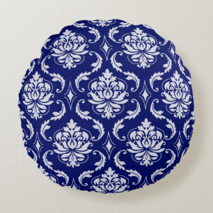 Helderblauw Damaspatroon Rond Kussen