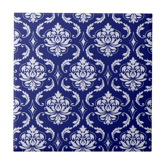 Helderblauw Damaspatroon Tegeltje (Voorkant)