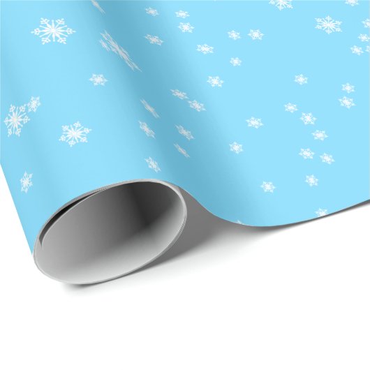 Helderblauw Elegante Winter Sneeuwvlokken Cadeaupapier (Rol Hoek)