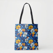 Helderblauw en geel Floral Wellness Canvas tas (Voorkant)