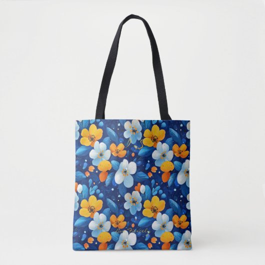Helderblauw en geel Floral Wellness Canvas tas (Voorkant)