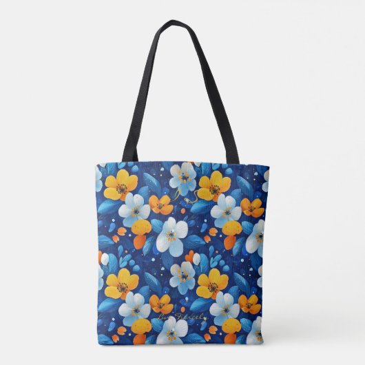 Helderblauw en geel Floral Wellness Canvas tas (Achterkant)