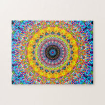 Helderblauw en geel Mandala