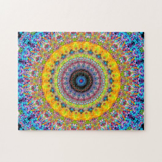 Helderblauw en geel Mandala Legpuzzel (Horizontaal)