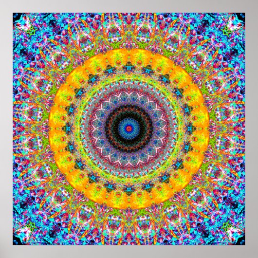 Helderblauw en geel Mandala Poster (Voorkant)