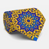 Helderblauw en geel Mozaïek Sunburst Stropdas (Opgerold)