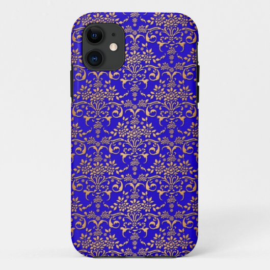 Helderblauw en goud Fancy Damask Pattern Case-Mate iPhone Case (Achterkant)