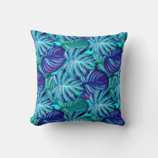 Helderblauw en groen palmblauw kussen