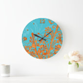 Helderblauw en Oranje Floral Wall Clock Grote Klok (Huis)