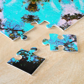 Helderblauw en Oranje Star-vormig Mandala Legpuzzel (Zijkant)