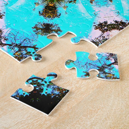 Helderblauw en Oranje Star-vormig Mandala Legpuzzel (Zijkant)