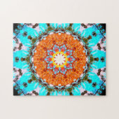 Helderblauw en Oranje Star-vormig Mandala Legpuzzel (Horizontaal)