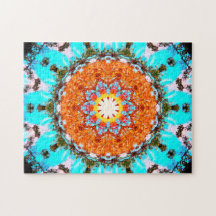 Helderblauw en Oranje Star-vormig Mandala