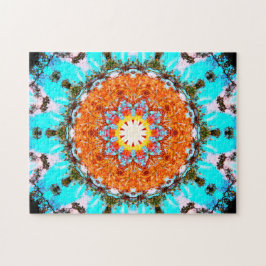 Helderblauw en Oranje Star-vormig Mandala Legpuzzel