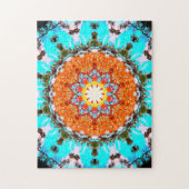 Helderblauw en Oranje Star-vormig Mandala Legpuzzel (Verticaal)