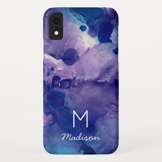 Helderblauw en Paars Abstract alcoholmonogram Case-Mate iPhone Case (Achterkant)