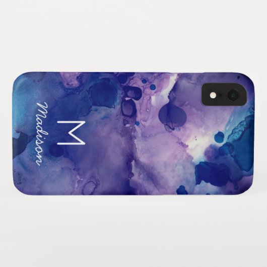 Helderblauw en Paars Abstract alcoholmonogram Case-Mate iPhone Case (Achterkant (horizontaal))