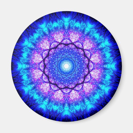 Helderblauw en Paars Mandala Magneet (Voorkant)