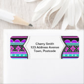 Helderblauw en paars stampatroon etiket (Insitu)