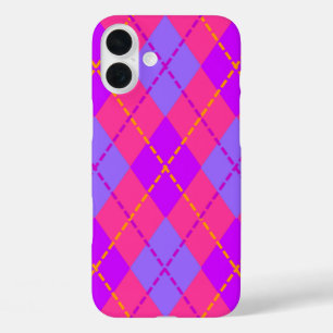Helderblauw en roze argyle-patroon iPhone 16 plus hoesje