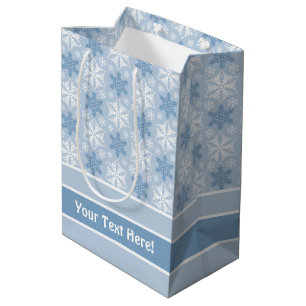 Helderblauw en winterwit Snowflake patroon Medium Cadeauzakje