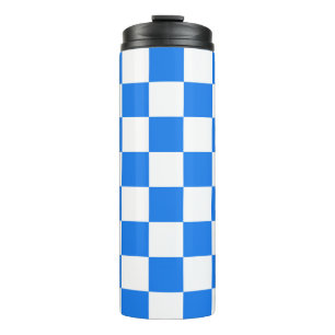 Helderblauw en wit dambordpatroon thermosbeker