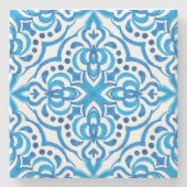 Helderblauw en wit Marokkaans Stenen Onderzetter (Voorkant)