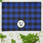 Helderblauw en zwart Buffel gespeeld met Monogram Theedoek (Gevouwen)