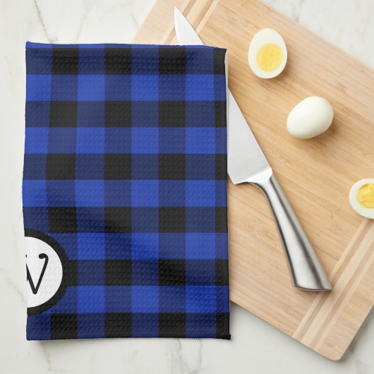 Helderblauw en zwart Buffel gespeeld met Monogram Theedoek (Quarter Fold)