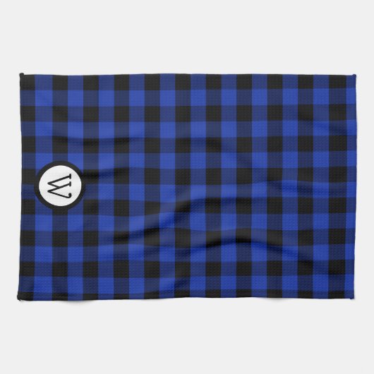 Helderblauw en zwart Buffel gespeeld met Monogram Theedoek (Horizontaal)