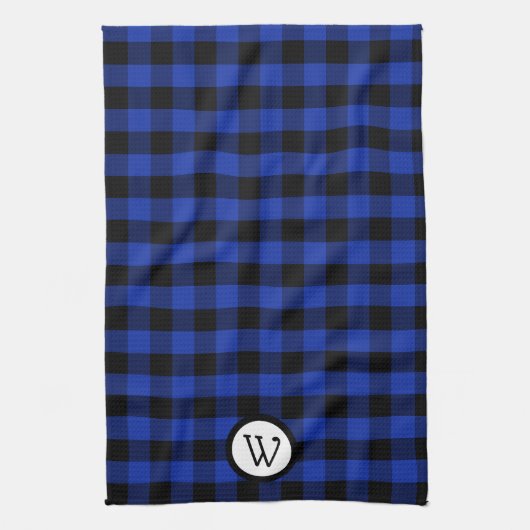 Helderblauw en zwart Buffel gespeeld met Monogram Theedoek (Verticaal)