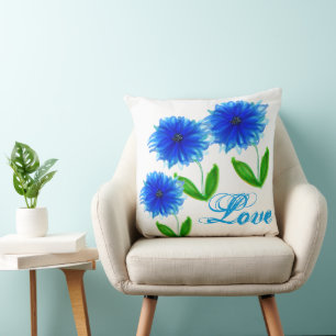 Helderblauw Floral Kussen