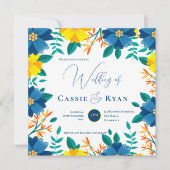  Helderblauw Geel Bloemen Romantische bruiloft Kaart (Voorkant)