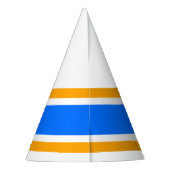 Helderblauw geel Sinaasappel racestrepen op wit Feesthoedjes (Achterkant)