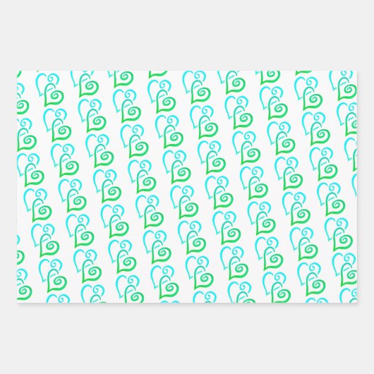 Helderblauw gekoppeld hartpatroon inpakpapier vel (Voorkant 3)