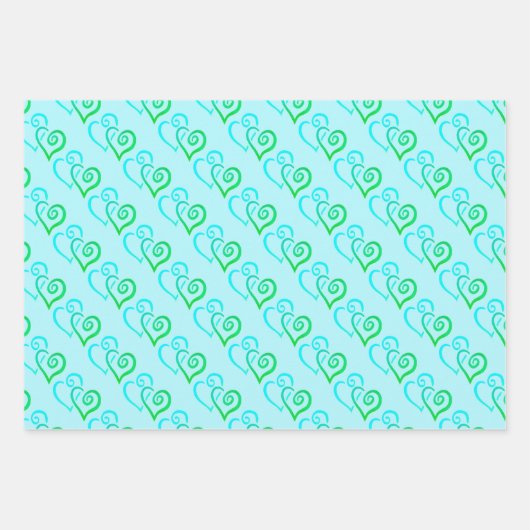Helderblauw gekoppeld hartpatroon inpakpapier vel (Voorkant 2)
