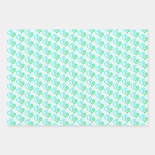 Helderblauw gekoppeld hartpatroon inpakpapier vel (Voorkant)