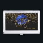 Helderblauw glitter Lips en gouden Confetti Visitekaarthouder<br><div class="desc">Professionele Kaarthouders in een Bright Blauw Glitter Lips en Gold Confetti design afdrukken met een DIY-tekst. 100% . Klaar om de doos(s) in te vullen of op de AANPASSING IT-toets te klikken om tekst of afbeeldingen te wijzigen, te verplaatsen, te verwijderen of toe te voegen. Gemaakt met vectorafbeeldingen met hoge...</div>