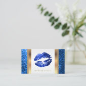 Helderblauw glitter Lips en legant Gold 2 Visitekaartje (Staand voorkant)