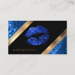 Helderblauw glitter Lips en legant Gold Visitekaartje