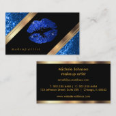 Helderblauw glitter Lips en legant Gold Visitekaartje (Voorkant / Achterkant)