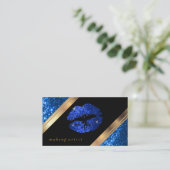 Helderblauw glitter Lips en legant Gold Visitekaartje (Staand voorkant)
