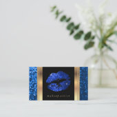 Helderblauw glitter Lips en legant Gold Visitekaartje (Staand voorkant)