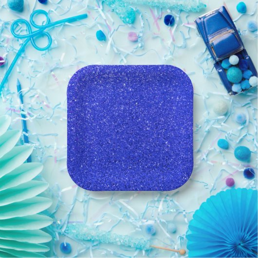 Helderblauw glitter papieren bordje (Feest)