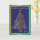 Helderblauw, goud en groen gevouwen kerst Kaart (Gele Bloem)