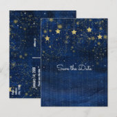 Helderblauw & Goud Sterrenhemel Save the Date Aankondigingskaart (Voorkant / Achterkant)