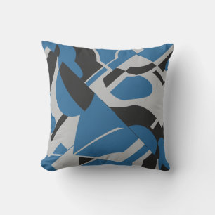 Helderblauw grijs zwart vet diagonale kunst Abstra Kussen