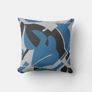 Helderblauw grijs zwart vet wervelend Abstract Kussen