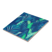 Helderblauw groen patroon met tropische bladeren tegeltje (Zijkant)